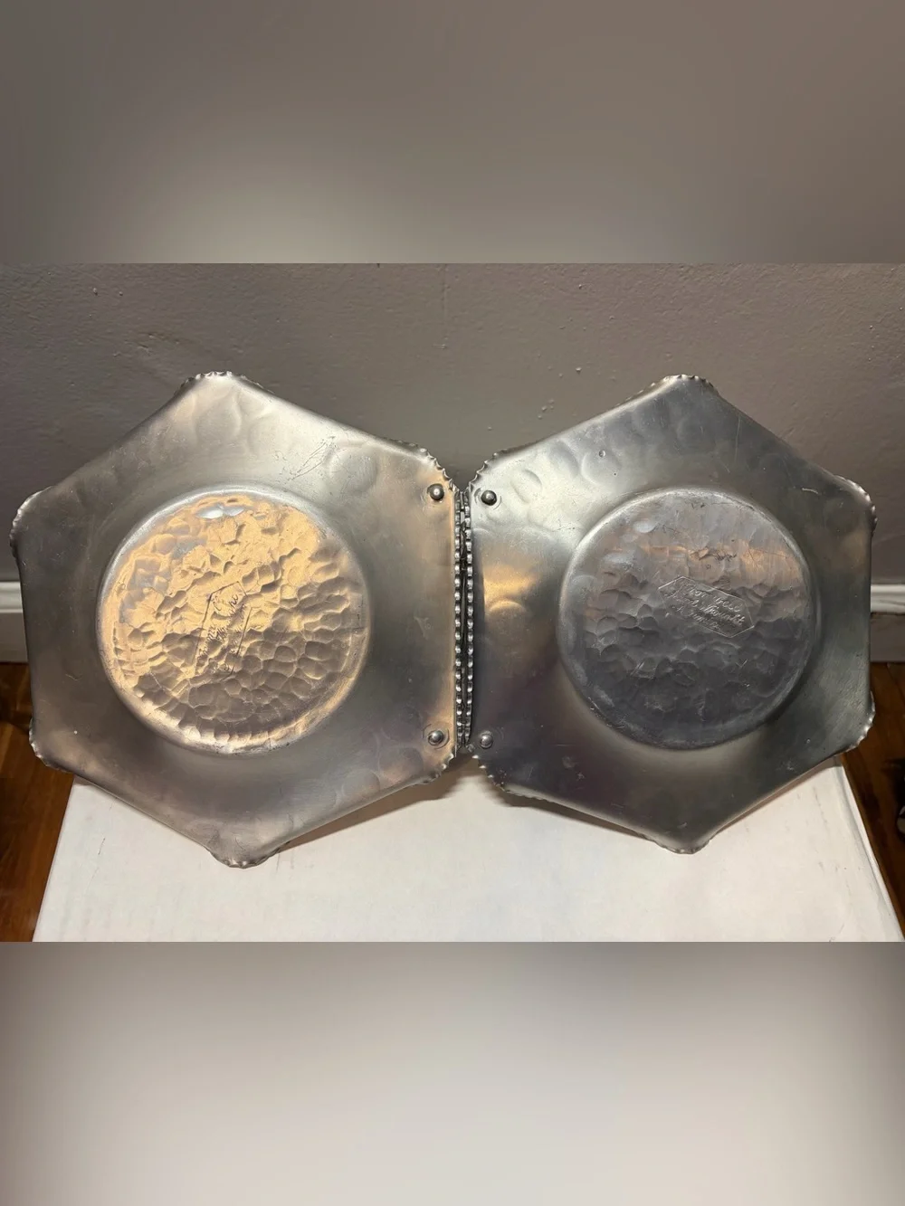 Vintage Cromwell Hand Wrought Aluminum Double Serving Dish Tray